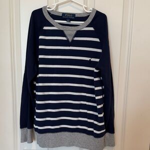 Polo by Ralph Lauren Navy and Gray Striped Sweatshirt terrycloth